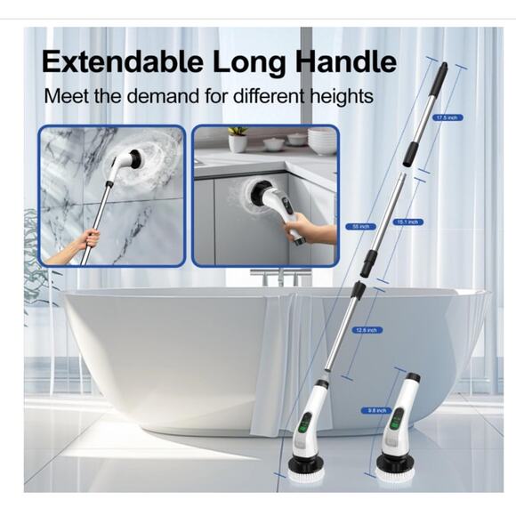 Electric Spin Scrubber with Long Handle: Cordless with 7 Brush Replacement Heads - Picture 2 of 7